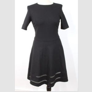 NWT Aqua M Black Crochet Inset Hem Short Sleeve Fit Flare Dress